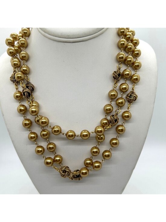 Joan Rivers Jewelry - Vintage Joan Rivers Gold Tone Faux Pearl Beads Filigree Bead Necklace 62" Long